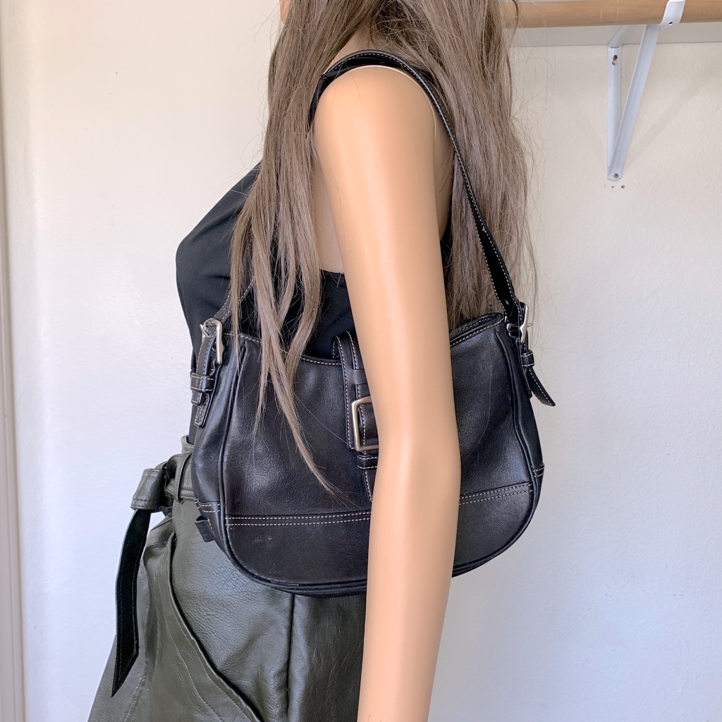 バッグ archive OLD COACH leather hand bag y2k Coach Black Leather Authentic Retro Y2K Nancy Tote Bag E0982